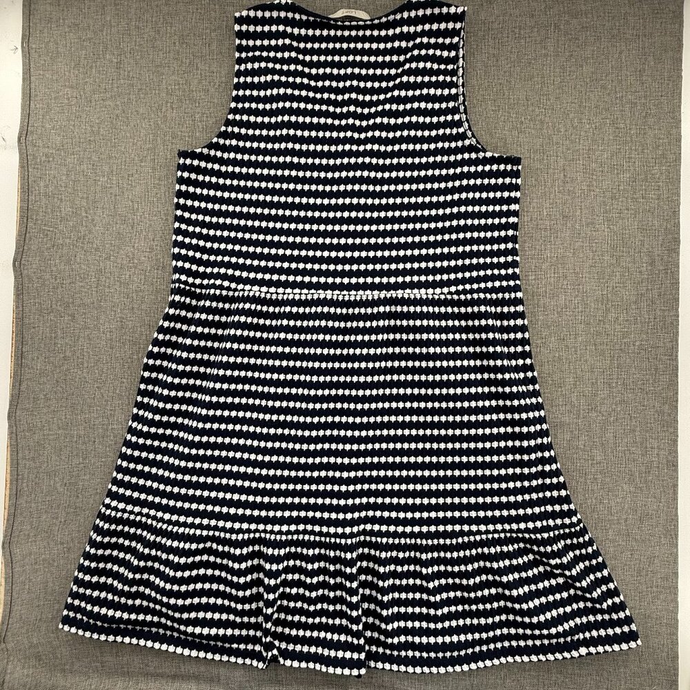 LOFT Jacquard swing Dress V-Neck Sleeveless Navy & White Large Cotton Blend - Picture 12 of 14